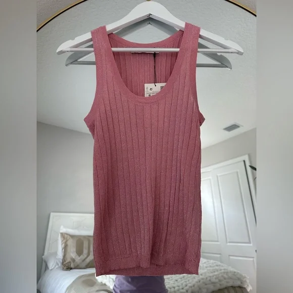 Zara Pink Ribbed Tank Top - Picture 1 of 8